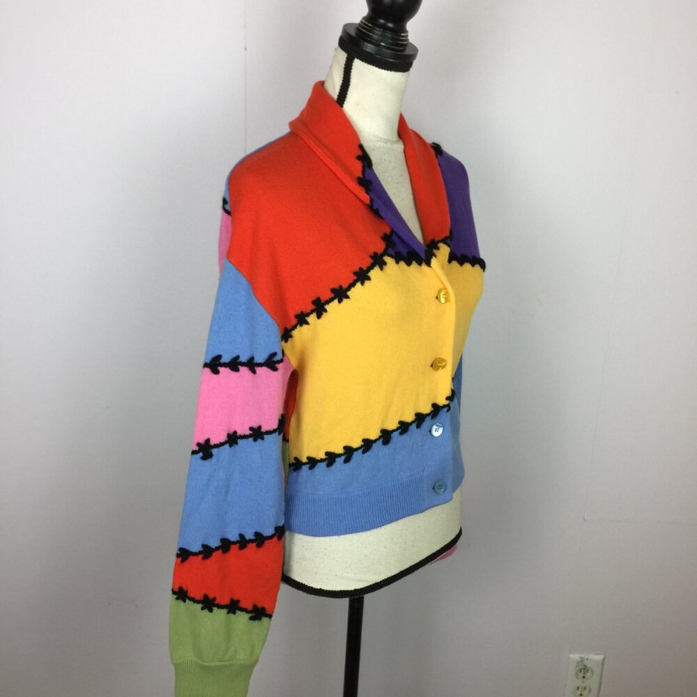 Moschino Couture Milano Sweater Cardigan Size 10 Womans Wool Cashmere Colorblock - Picture 3 of 16